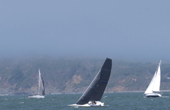 4 sailboats sailing in the central sf bay.